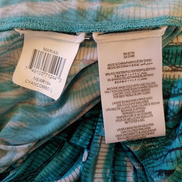 BCBG Maxazria marian teal cyan combo printed crossover wrap midi dress. Size L - Picture 7 of 8